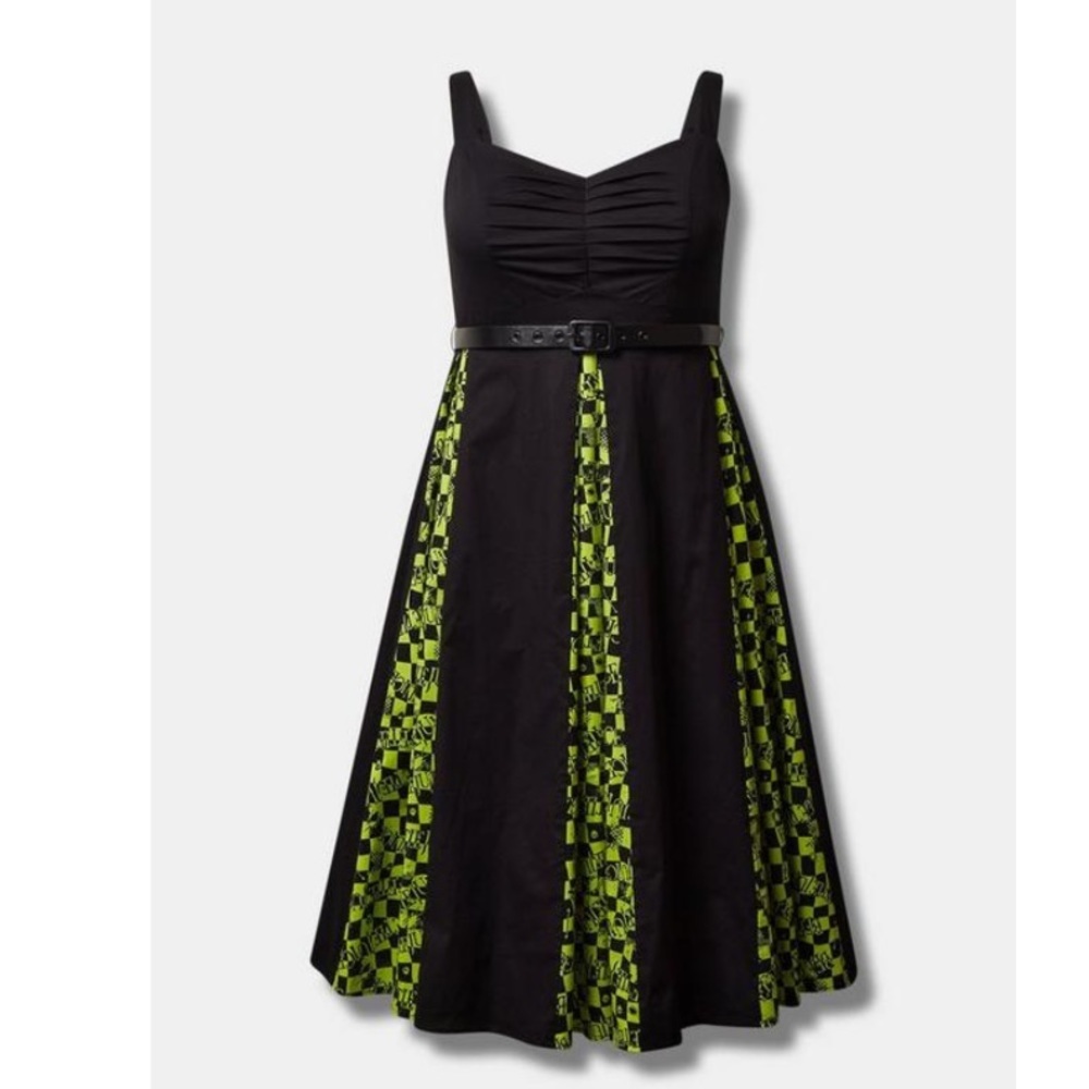 TORRID NWT Warner Bros Beetlejuice Mini Sweetheart Godet Skater Dress Halloween - Picture 2 of 5